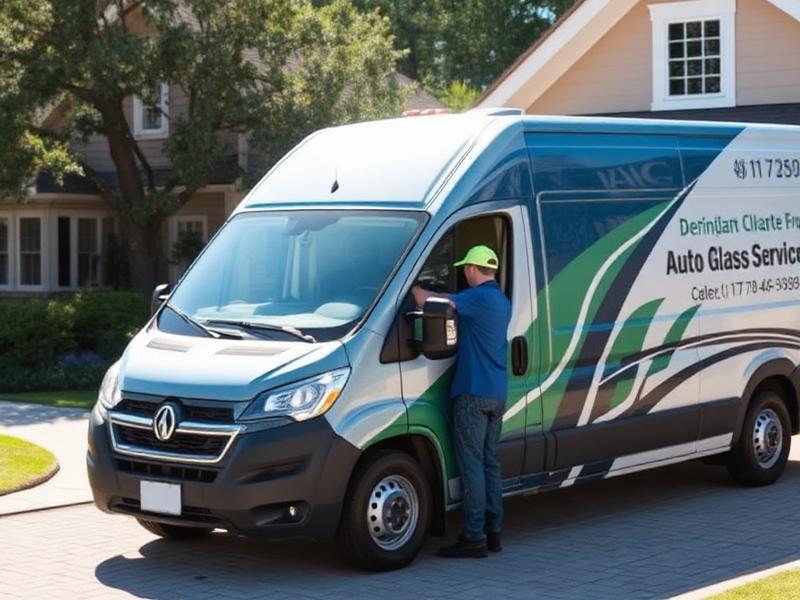 Auto Glass mobile service van at a customer's home in Houston